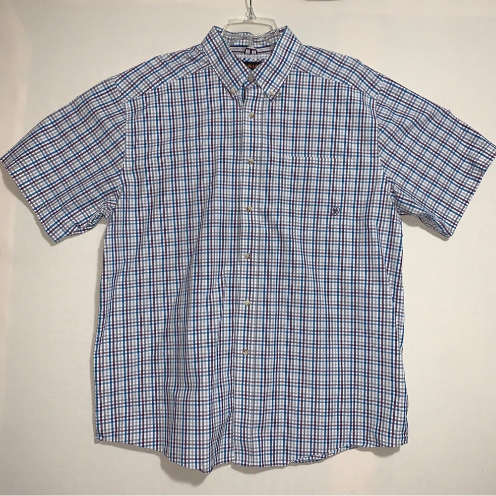 Ariat Pro Series XL Blue Check Button Down Short Sleeve Shirt (A2)